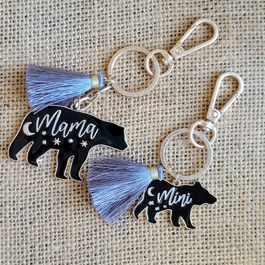 Mama Bear & Mini Tassle Keychain Set