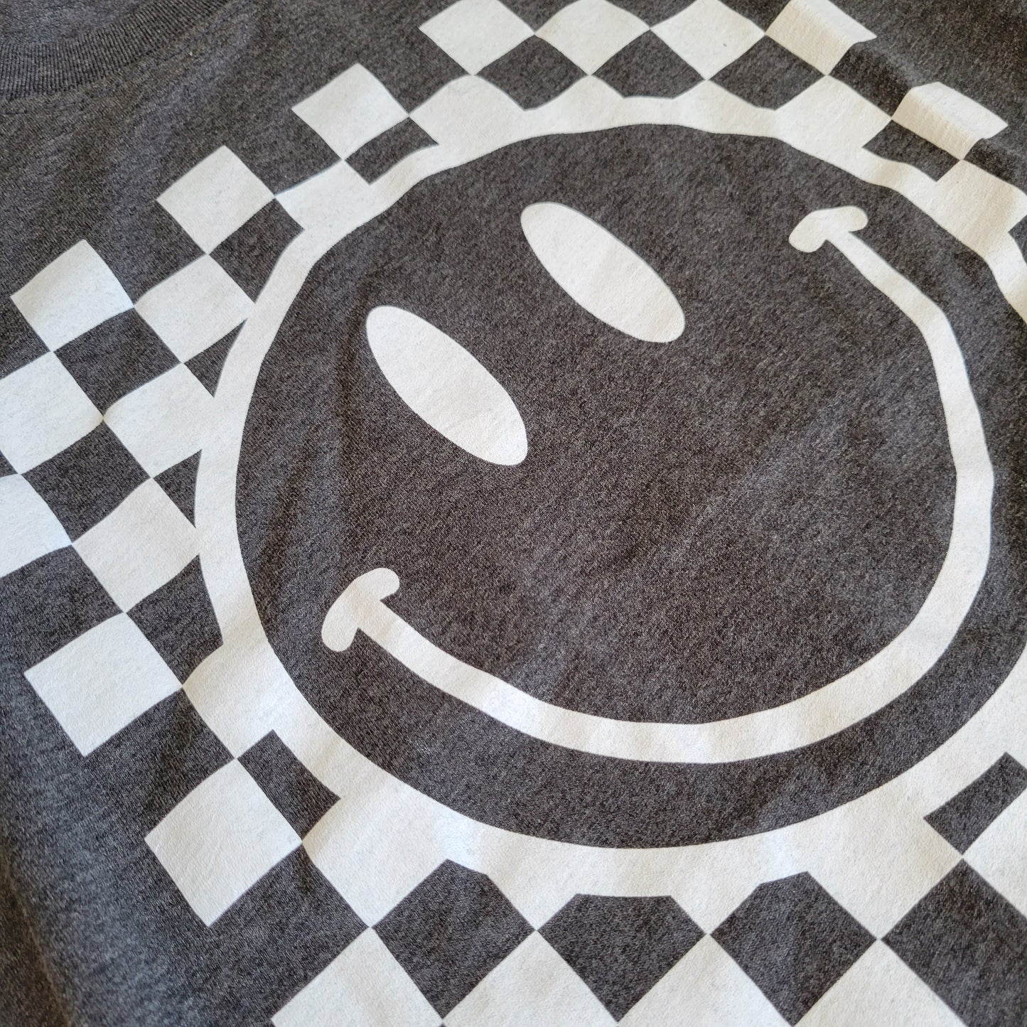 Gray Retro Style Checkered Smiley Face T-shirt